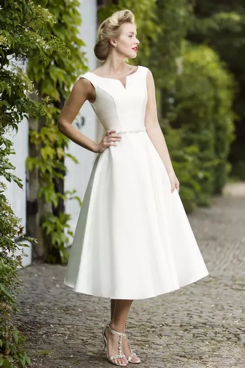 Bardot Short wedding dress with a retro swing skirt Brighton Belle